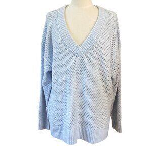 Aerie Open Knit Oversized Sweater Sz L Baby Blue Coastal Lagenlook Cozy